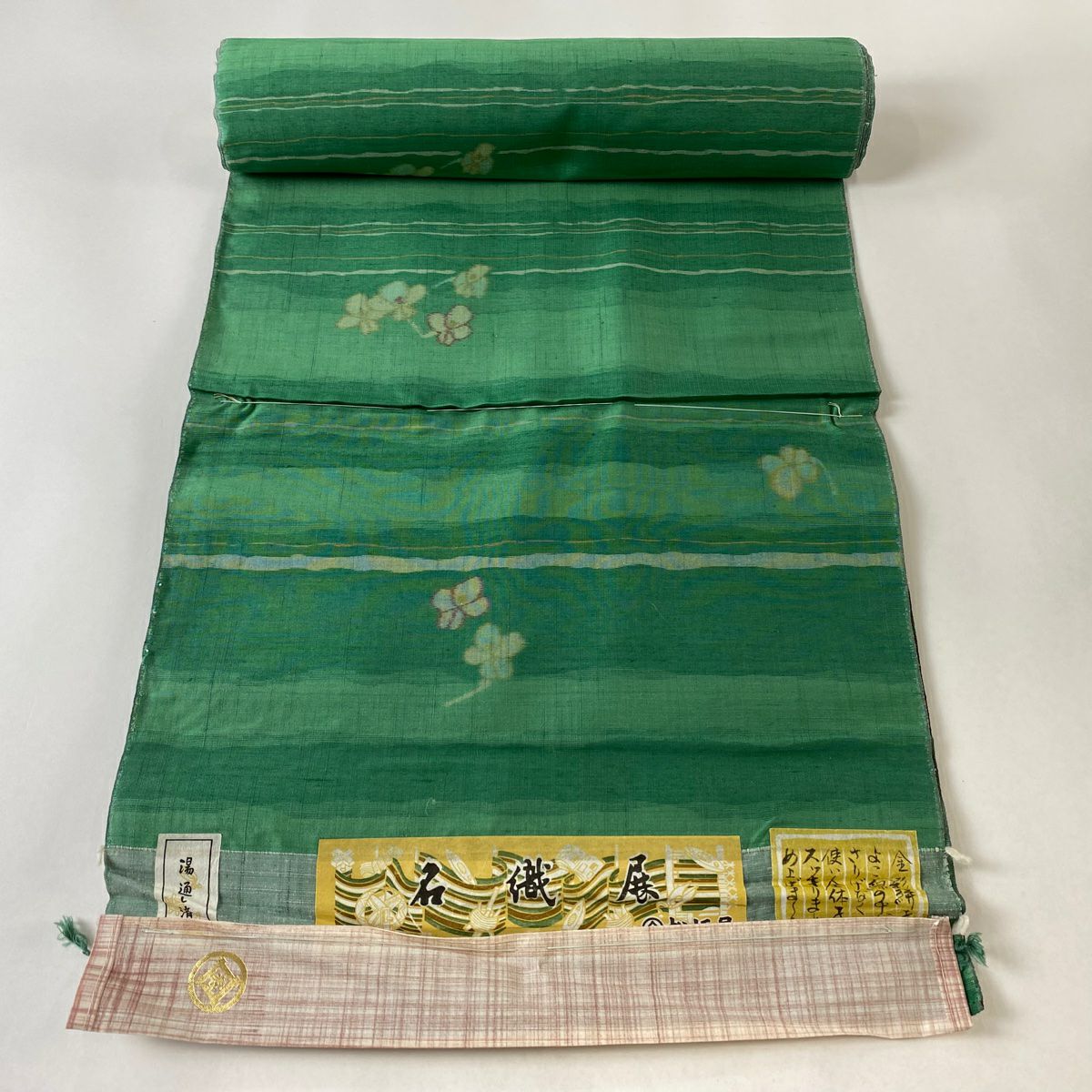 反物 秀品 小紋 縦縞 花唐草 黒灰 正絹｜中古・古着・リサイクル