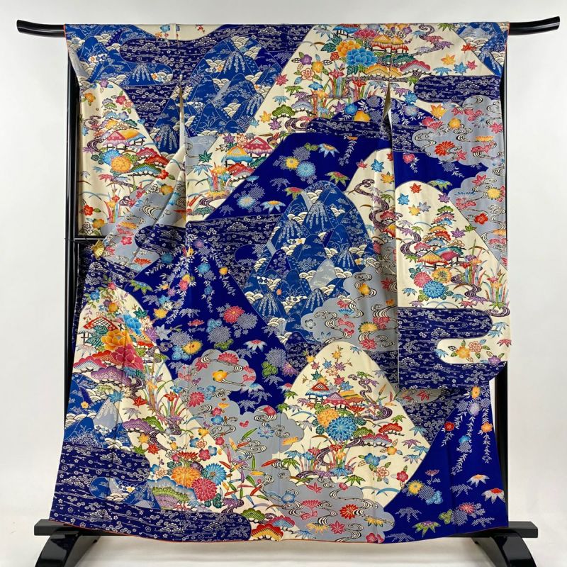 品質保証 振袖 身丈159cm 牡丹 蝶 銀彩 水色 着物・浴衣