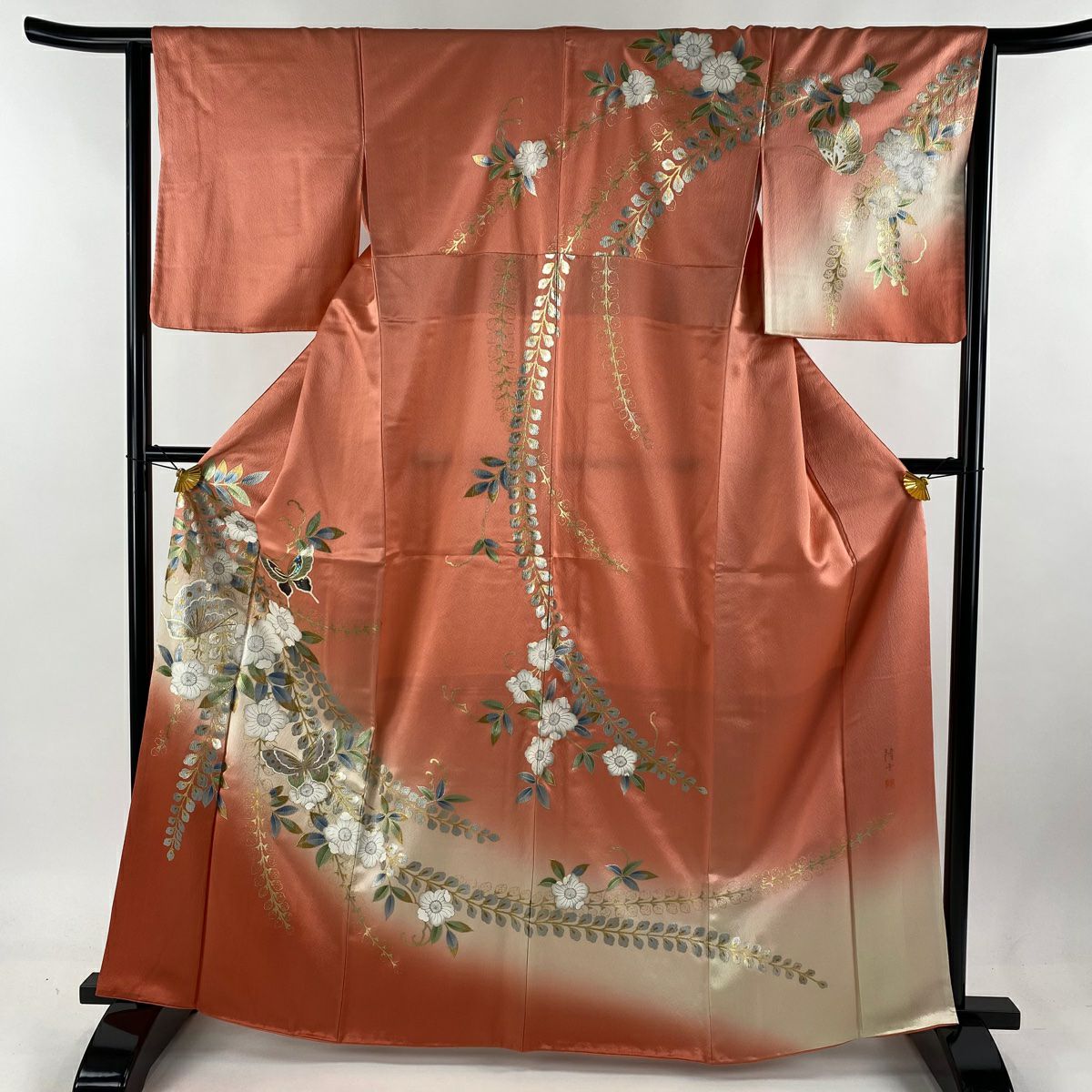 訪問着 身丈163.5cm 裄丈66cm M 袷 落款 辻が花 ピンクベージュ 正絹  