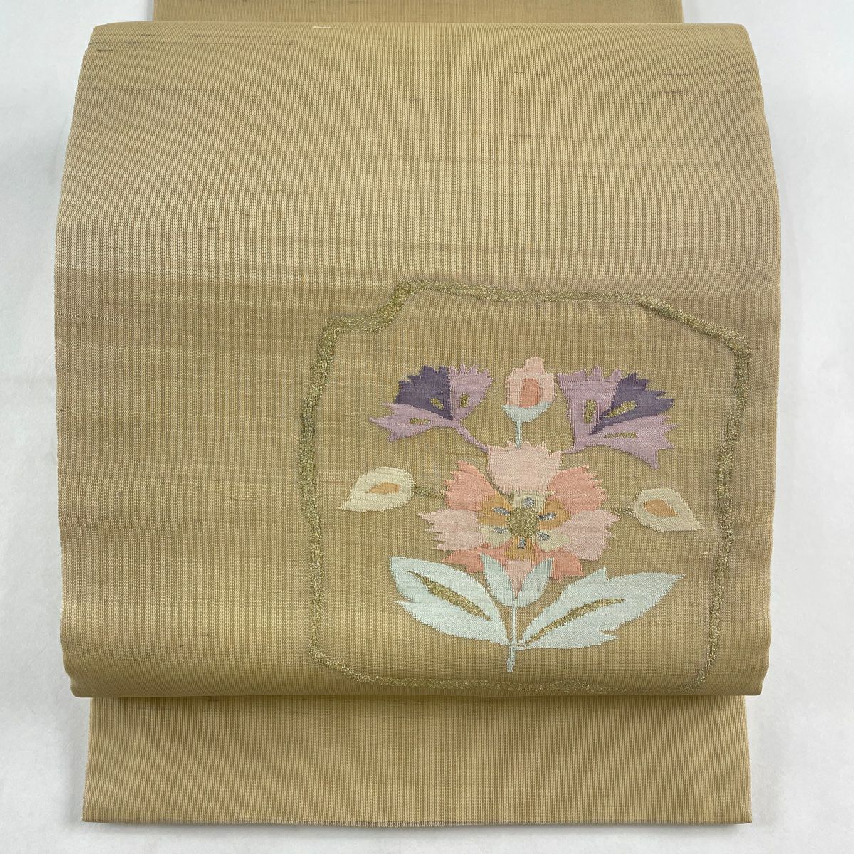 袋帯 秀品 夏帯 草花 ベージュ お太鼓柄 正絹｜中古・古着