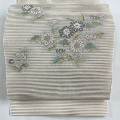名古屋帯 秀品 夏帯 絽 松葉仕立て 八寸名古屋帯 草花 金銀糸