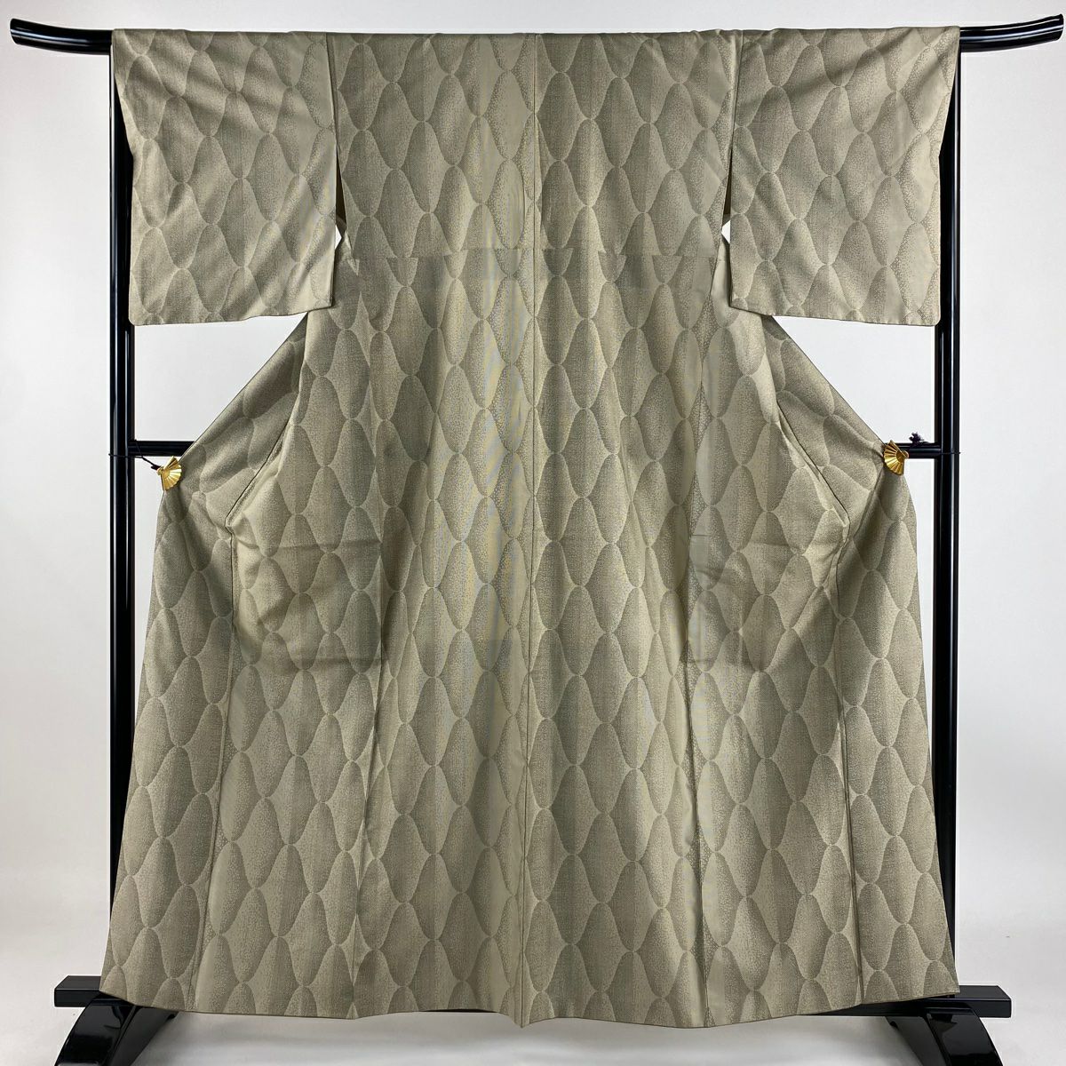 在庫一掃】 大島紬 身丈159cm 裄丈64cm M 袷 幾何学 花唐草 焦茶色