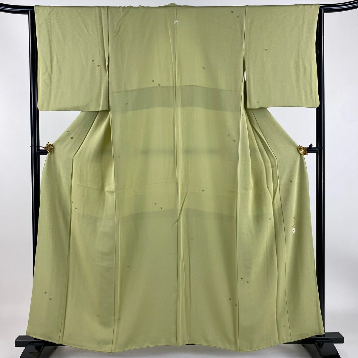 小紋 身丈155.5cm 裄丈63cm S 袷 梶山伸 落款あり 梅 葉柄 金糸 青灰色