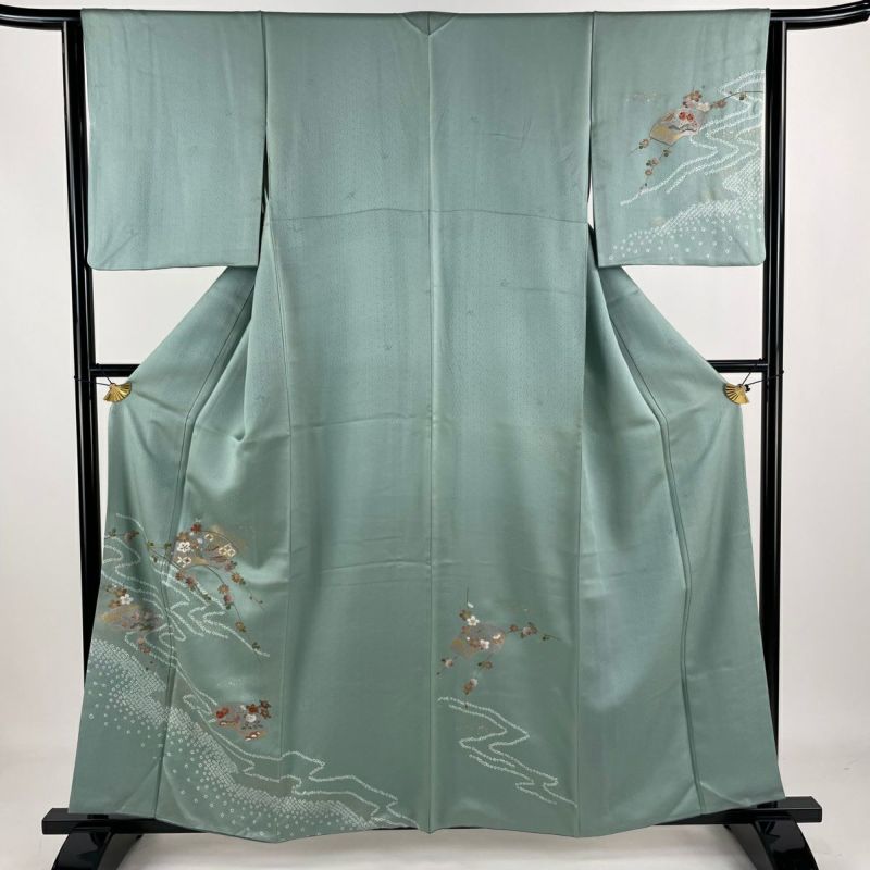 訪問着 身丈156.5cm 裄丈63.5cm S 袷 落款あり 短冊 無敵 草花