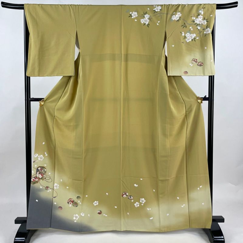 付下げ 身丈164.5cm 裄丈66.5cm M 袷 貝桶 桜 金糸 ぼかし