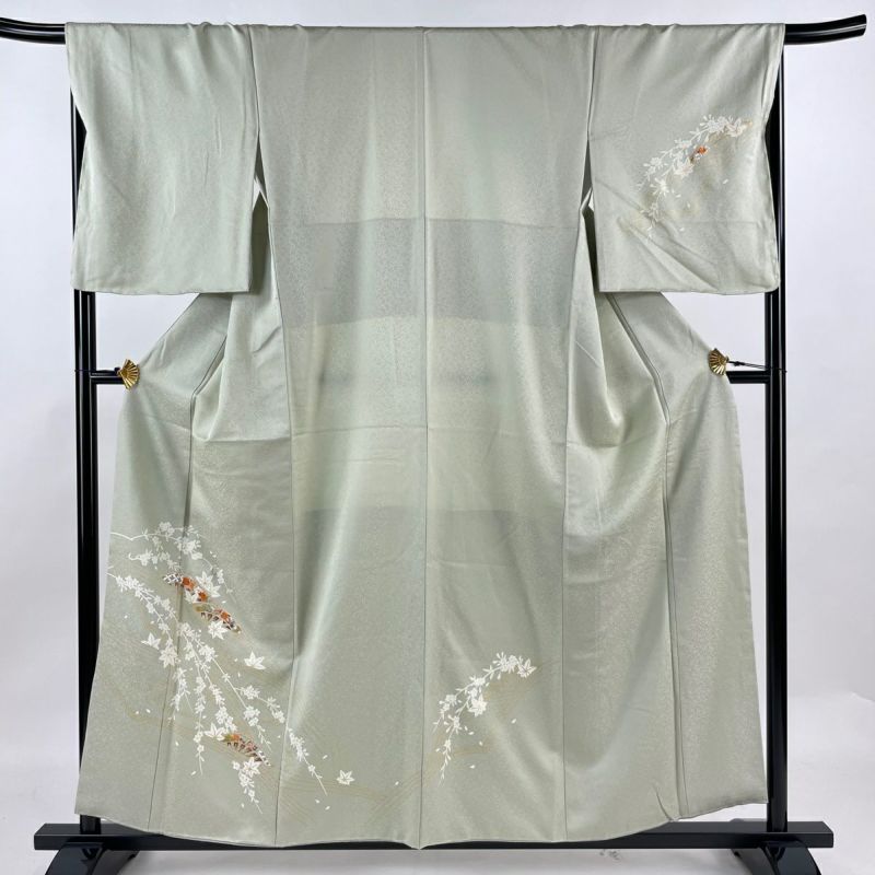 付下げ 身丈163.5cm 裄丈66.5cm M 袷 華文 花唐草 ぼかし 青緑