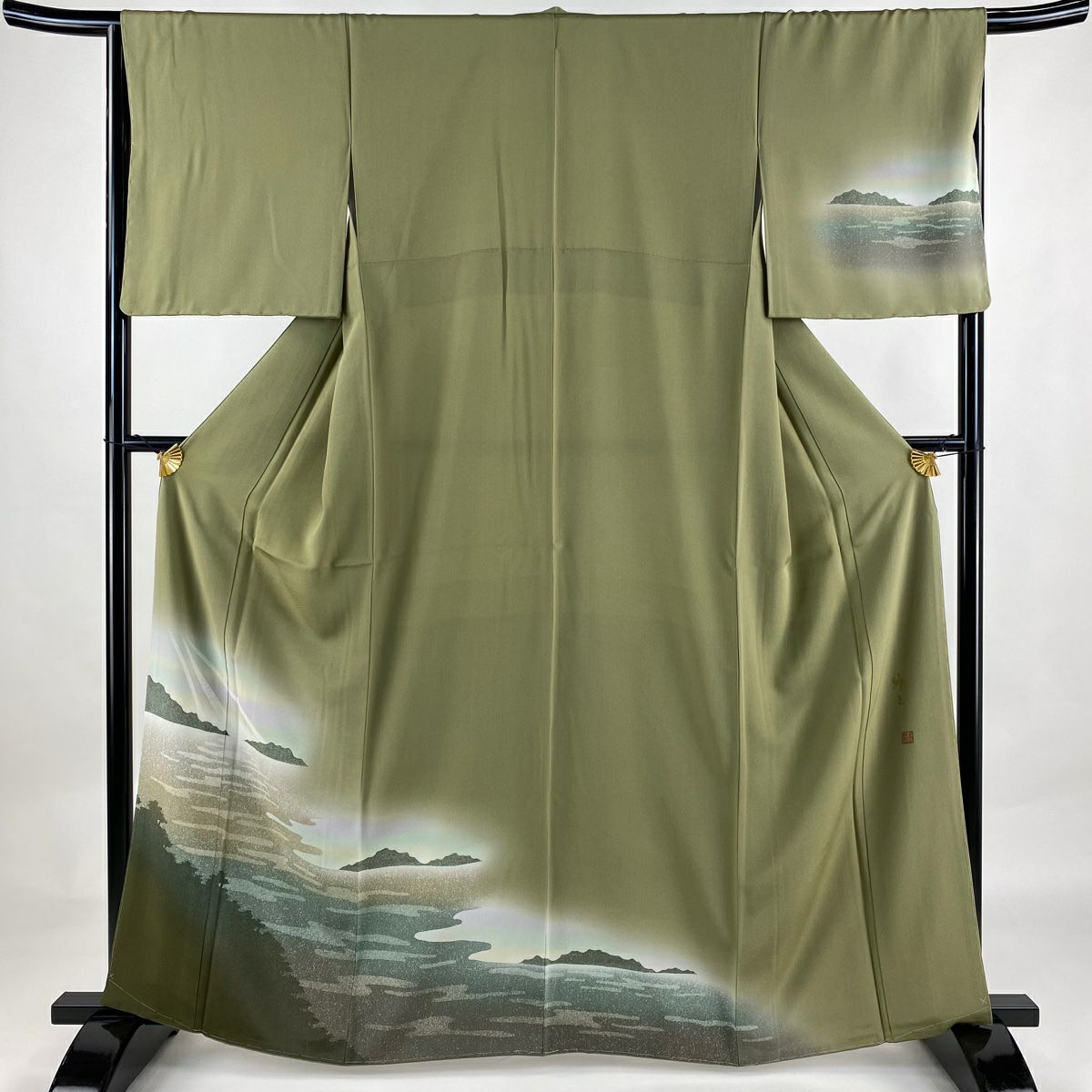 50％OFF 訪問着 身丈163cm 裄丈67cm M 袷 落款あり 風景 建物