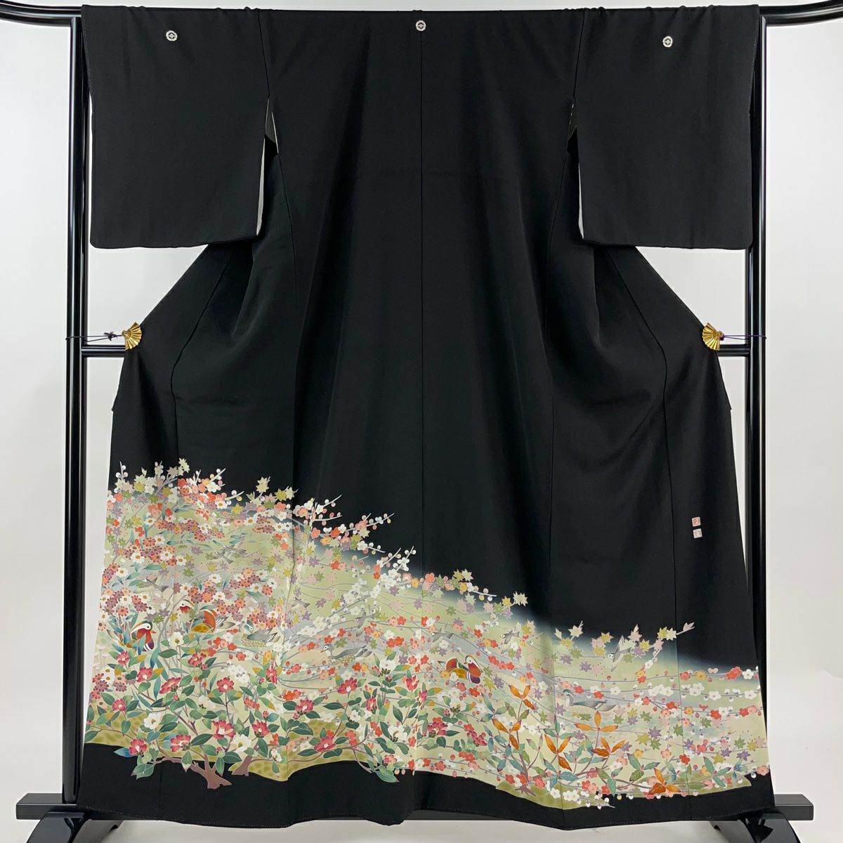 30％OFF 黒留袖 身丈163cm 裄丈64cm M 袷 鶴 松川菱 金糸 相良