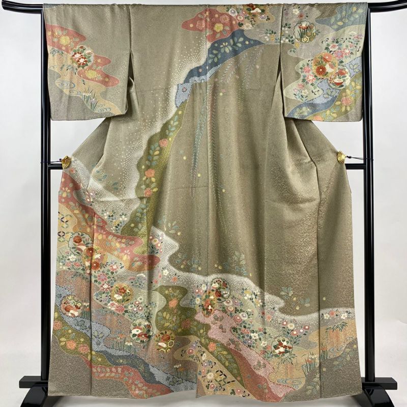 A37新品未使用　美品 名品 葡萄 灰色 正絹 A37新品未使用 美品 名品 葡萄 灰色 正絹（訪問着 美品 名品