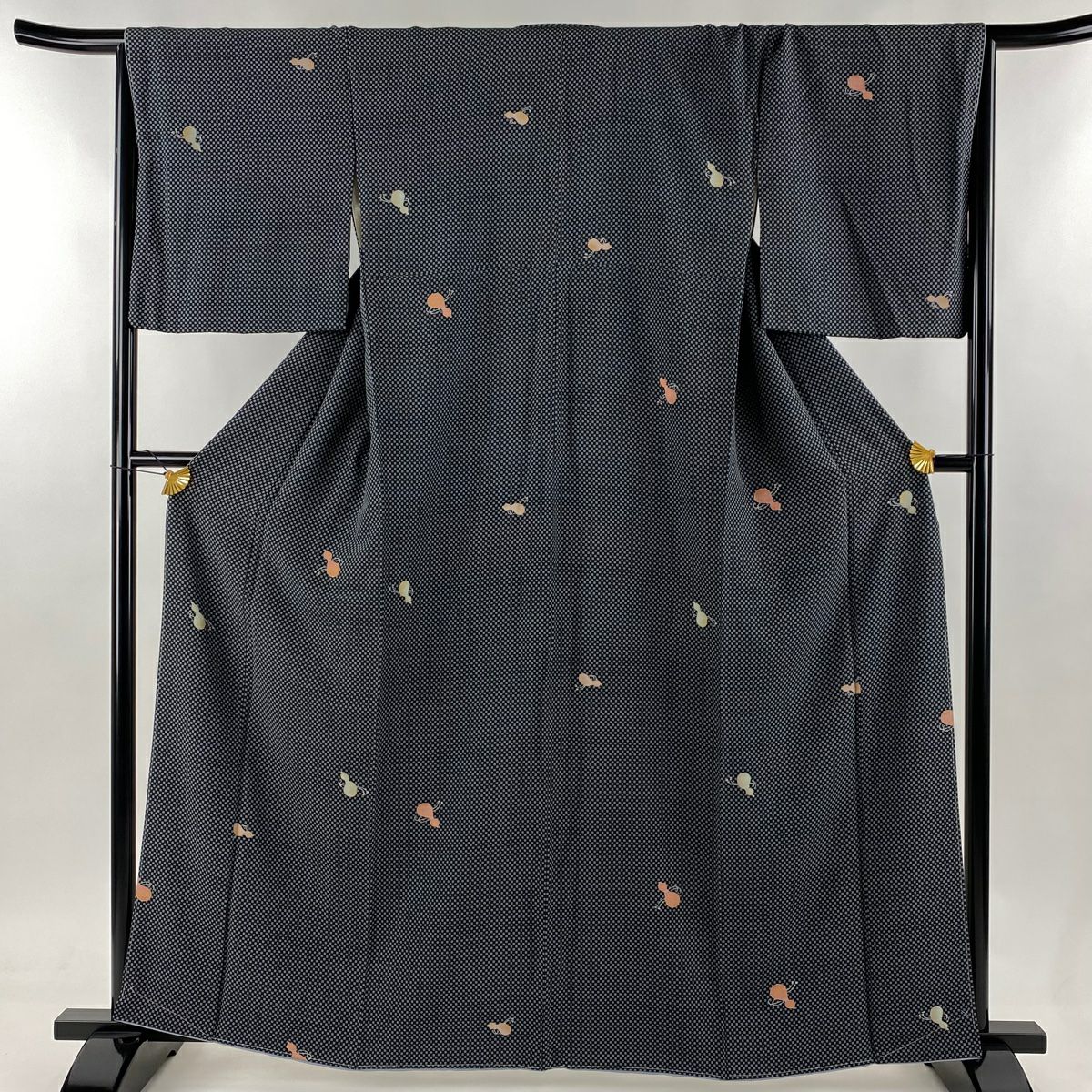 TN43＊美品！市松柄＊黒＊無双＊長襦袢＊トールサイズ＊１３６ｃｍ＊裄７１ 付下げ 身丈166.5cm 裄丈70cm L 袷 雪輪 市松模様 金糸 金彩 紫
