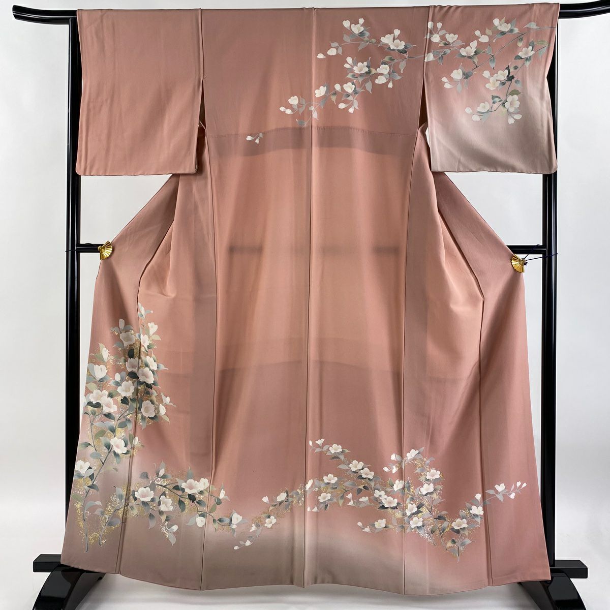 訪問着 身丈169.5cm 裄丈69cm L 袷 椿 流水 金彩 ピンク 正絹 秀