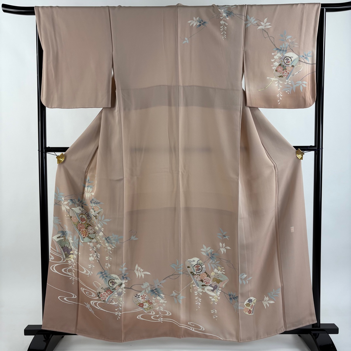 美品】 小紋 身丈164.5cm 裄丈68cm L 袷 鈴乃屋 源氏香 藤 薄小豆 正絹