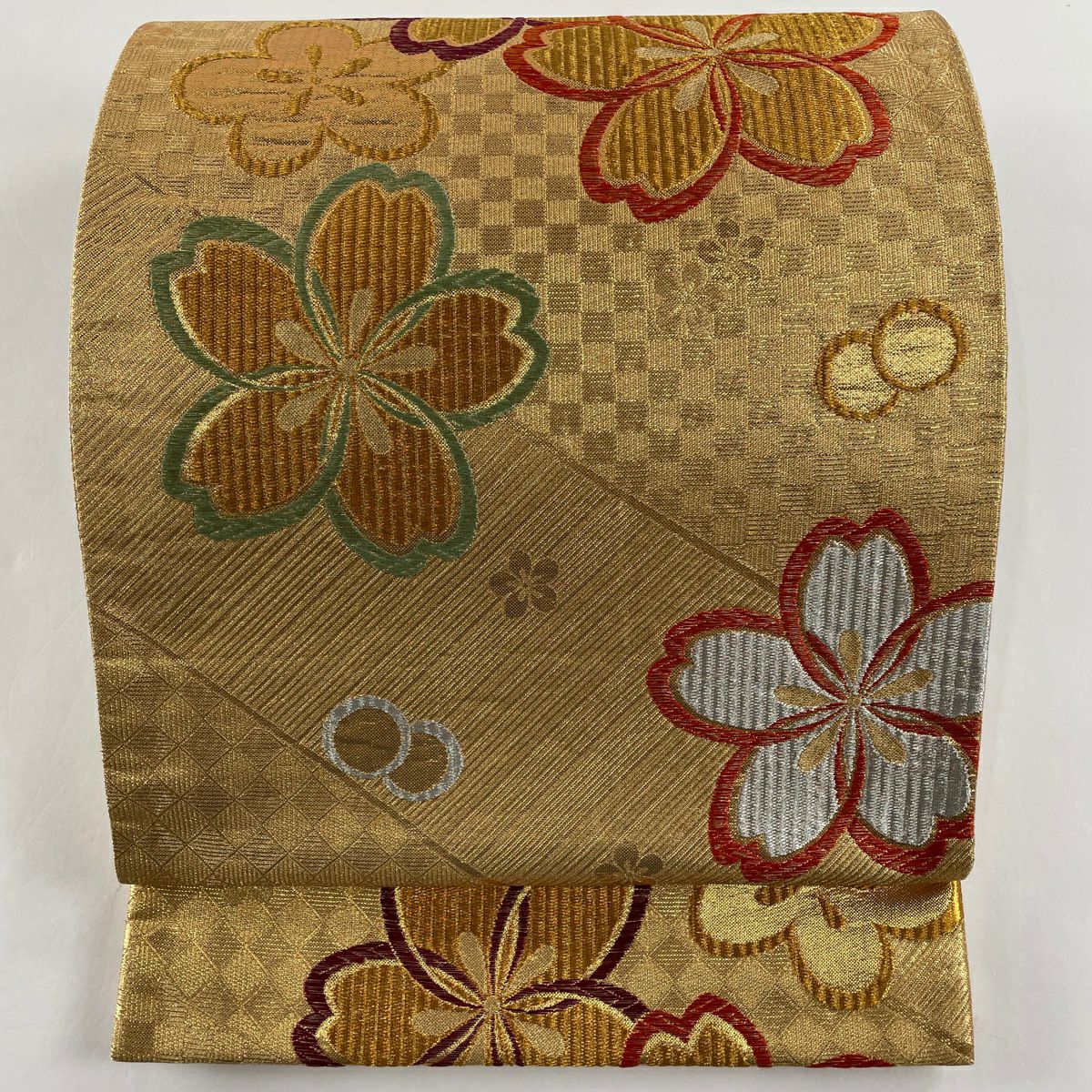 袋帯 美品 秀品 流水 霞 金銀糸 綴織 ベージュ 六通 正絹|中古