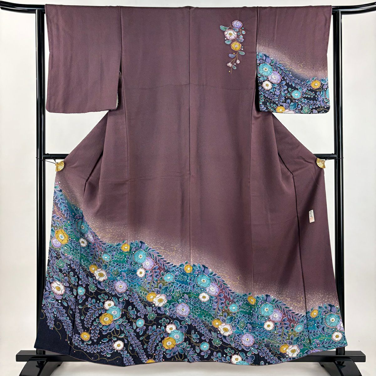 訪問着 身丈154.5cm 裄丈66cm M 袷 落款あり 辻が花柄 地紋 金彩