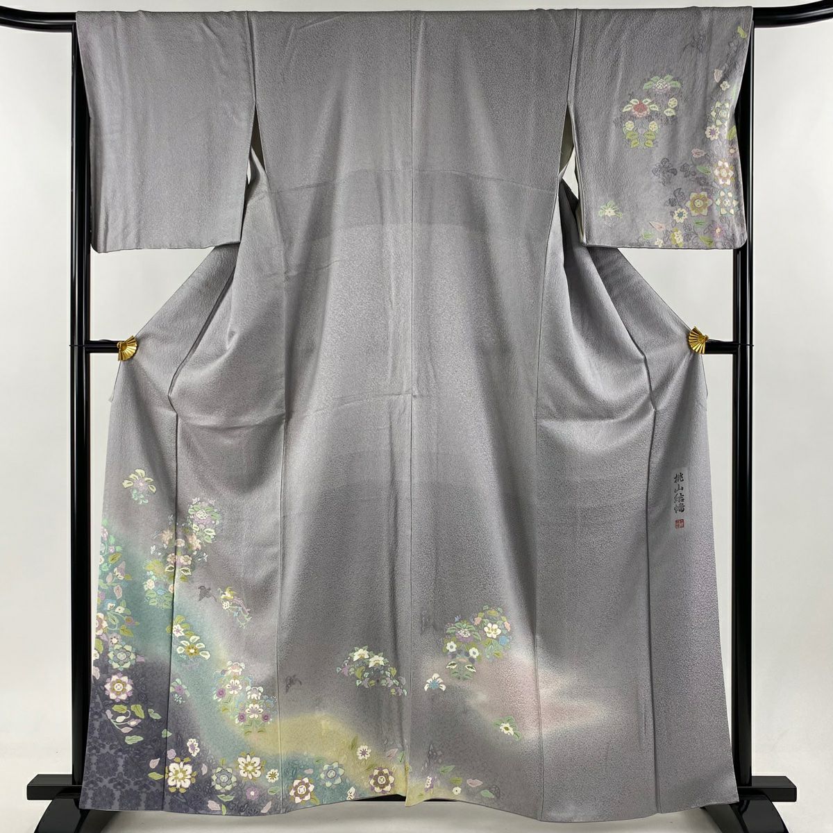 反物 正絹 サイクル反物 美品 紫色系 網代文様 本場筑前博多織