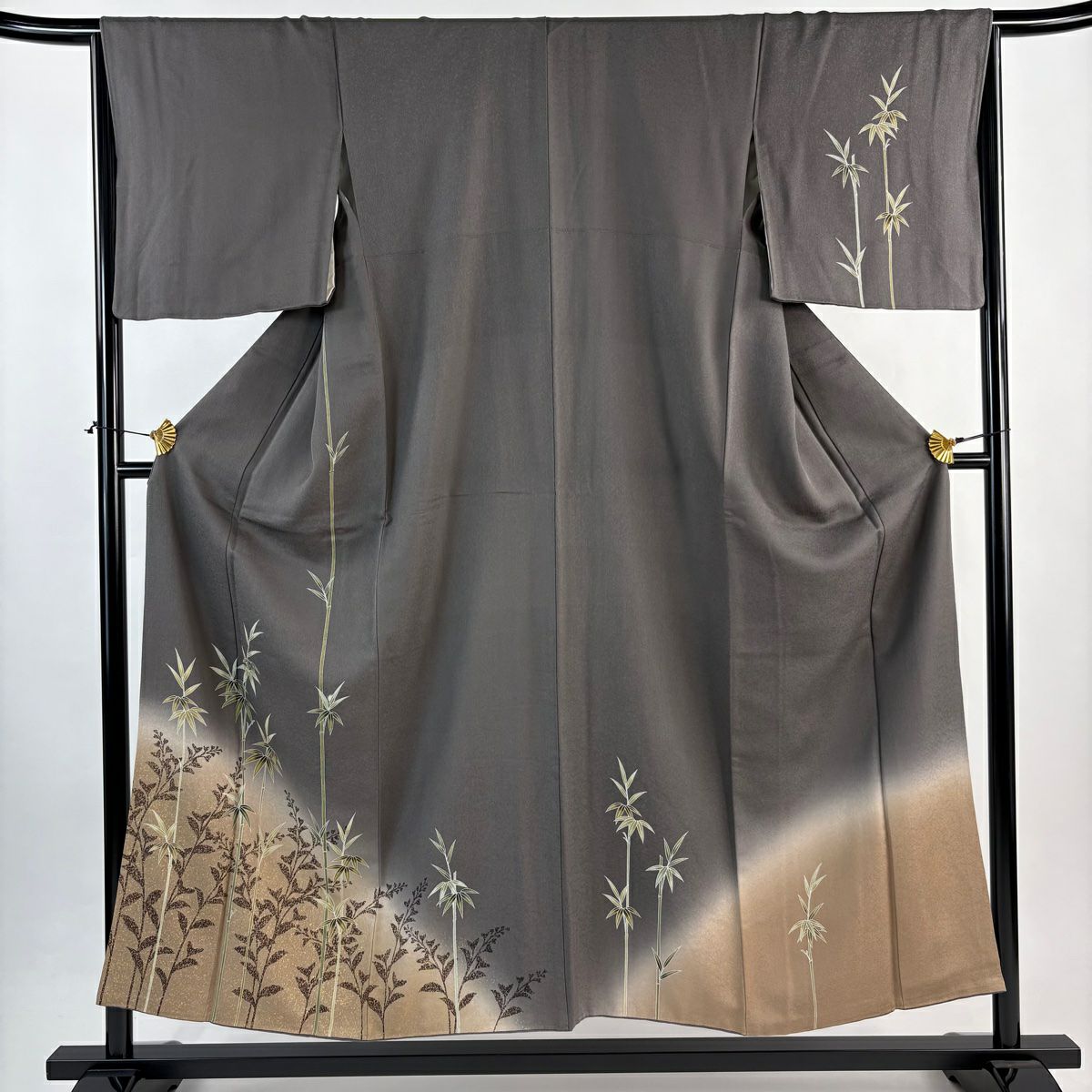 正絹 付け下げ訪問着 162㌢ 灰青 吹き寄せ文様 草花刺繍 金彩 訪問着 着物 未使用 正絹 袷 霞ぼかし 黄金糸 花唐草 金彩加工 箔