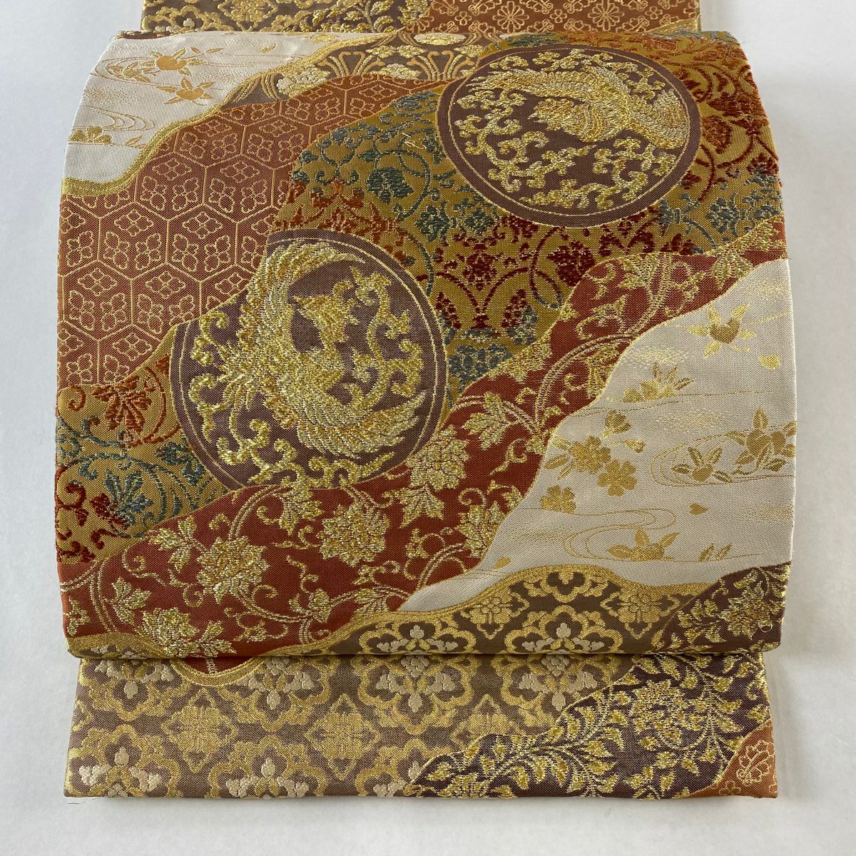 袋帯 美品 秀品 華文 鳳凰 金糸 箔 黒 六通 正絹｜中古・古着