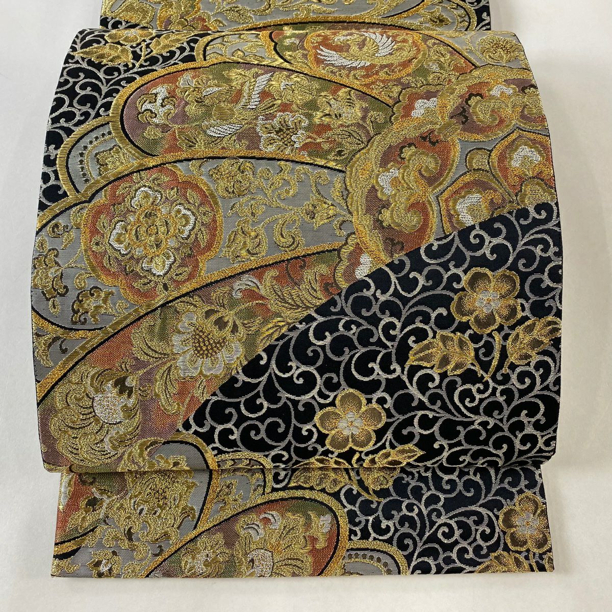 袋帯 美品 秀品 花鳥 唐草 金銀糸 箔 黒 六通 正絹｜中古・古着