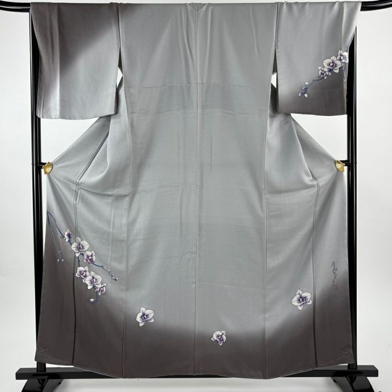 美品】 付下げ 身丈159cm 裄丈67.5cm L 袷 斉藤三才 落款あり 蘭