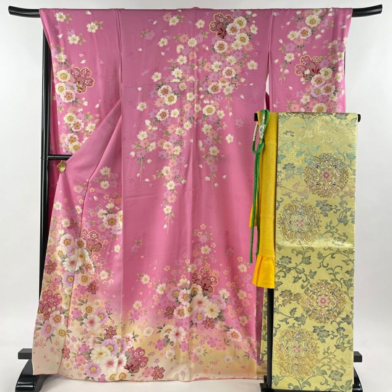 振袖 身丈168cm 裄丈69.5cm L 袷 袋帯フルセット 桜 花びら 箔
