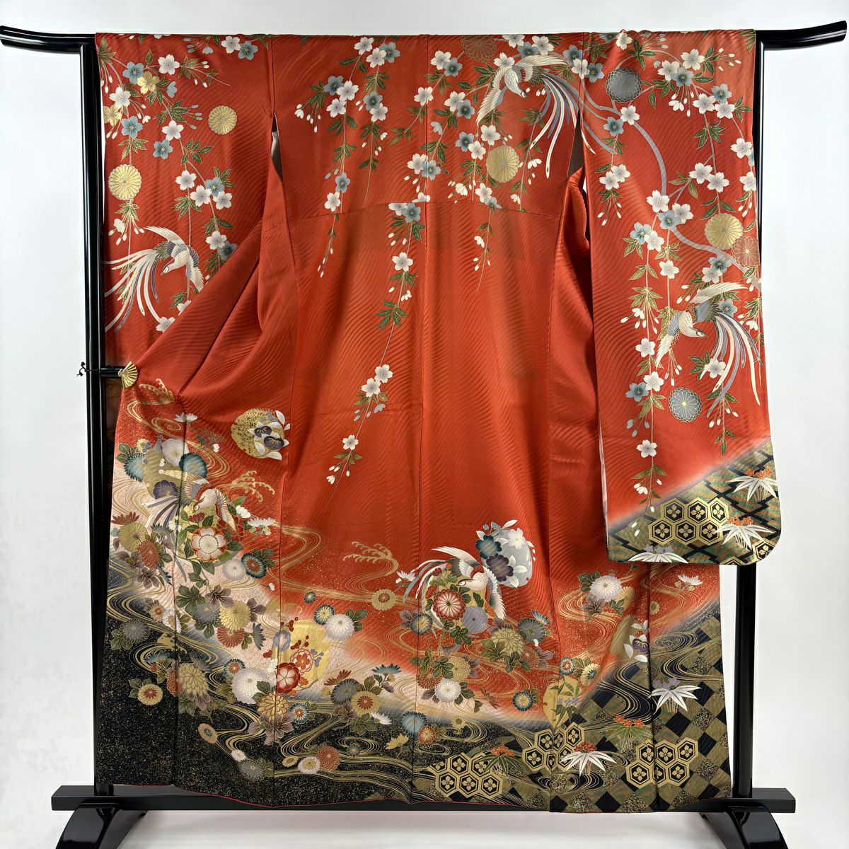 名古屋帯 秀品 鳥 草花 箔 螺鈿 ピンクベージュ 正絹｜中古・古着