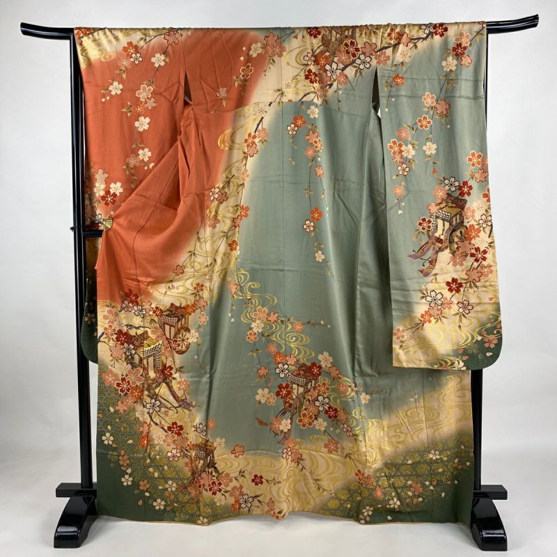 振袖 身丈166.5cm 裄丈66cm M 袷 鈴乃屋 御所車 桜 金糸 金彩