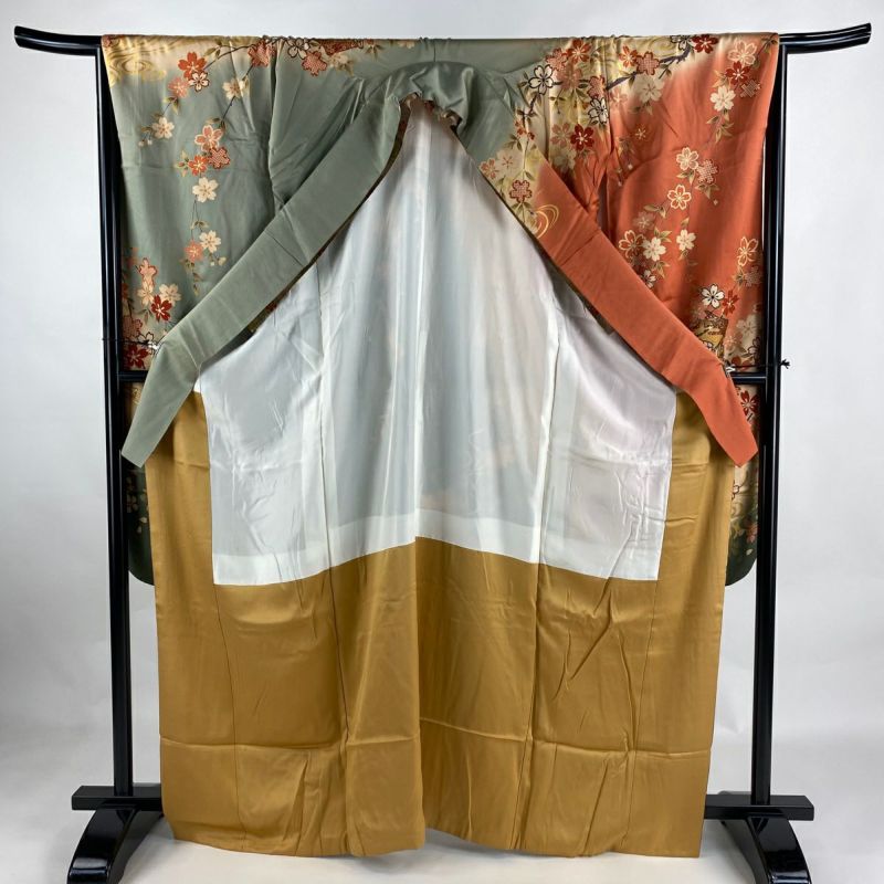 振袖 身丈166.5cm 裄丈66cm M 袷 鈴乃屋 御所車 桜 金糸 金彩