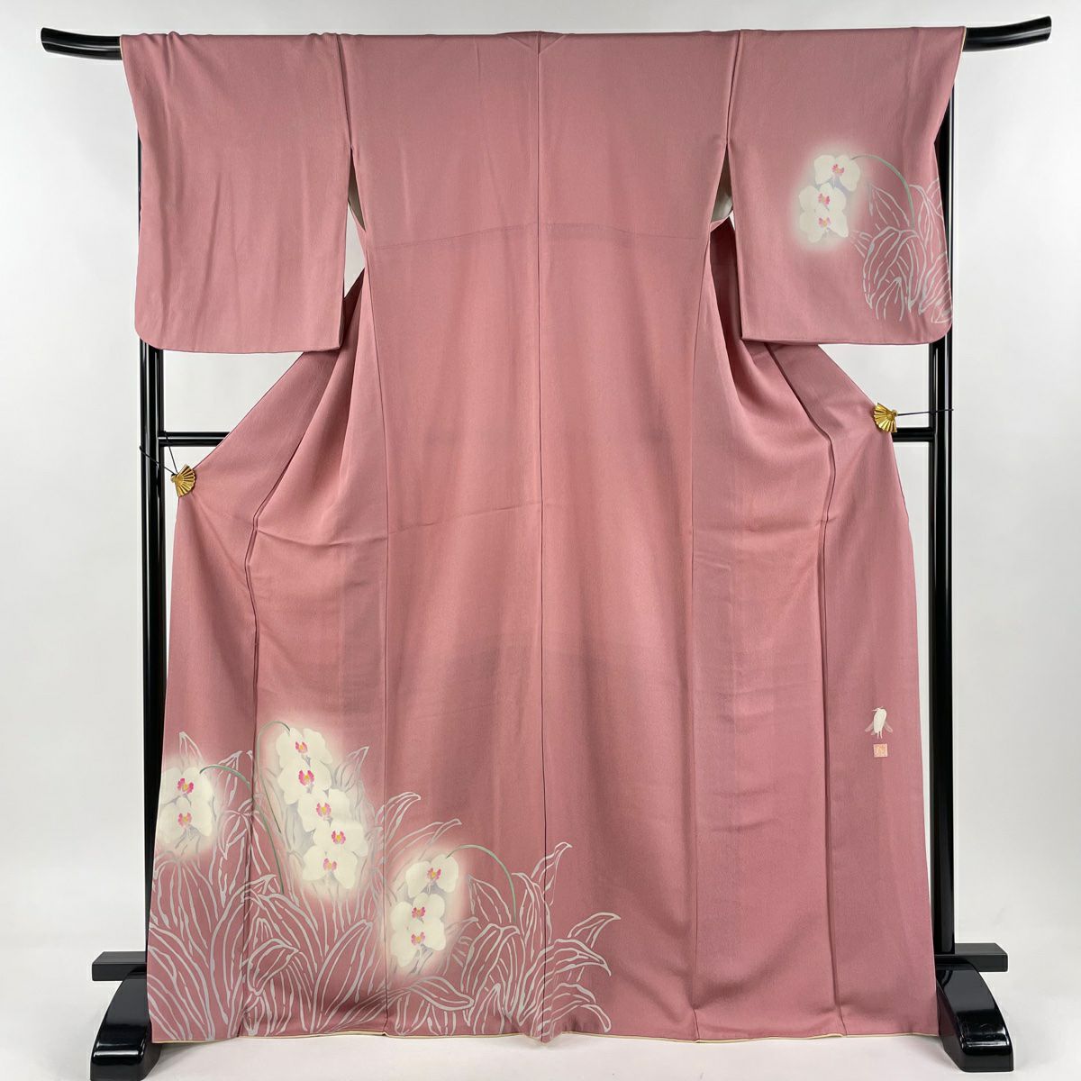 名古屋帯 美品 逸品 栗山吉三郎 落款あり 草花 縮緬 ぼかし 水色