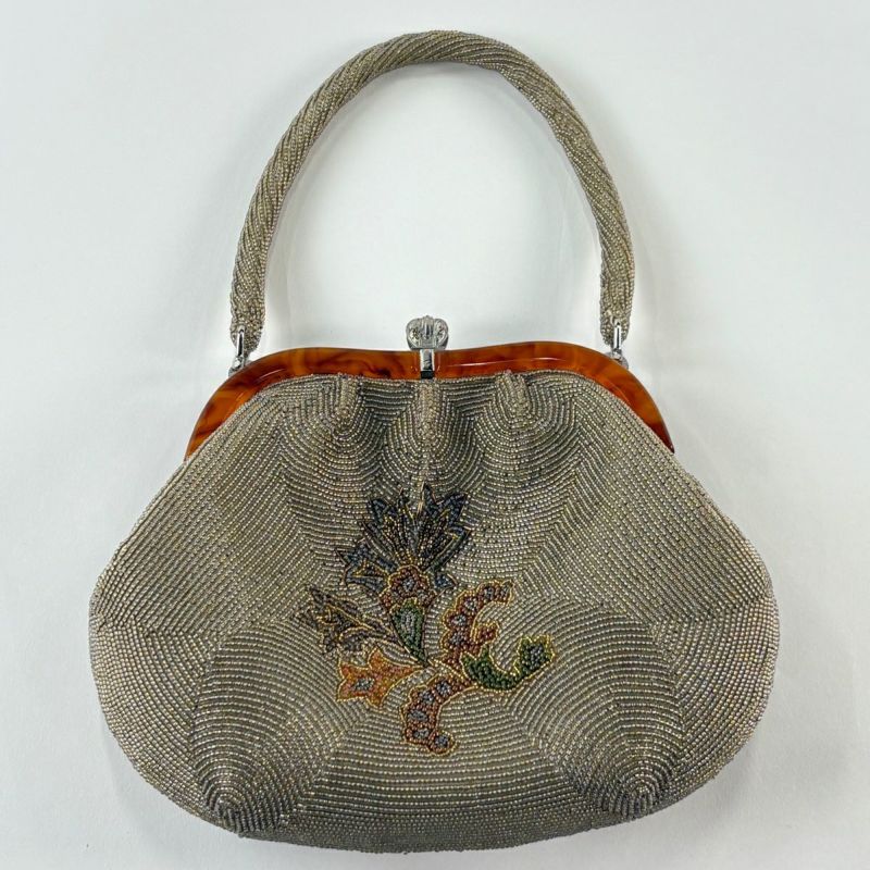 美品 和装バッグ ビーズバッグ フォーマル ビーズ 和装小物 茶 和装