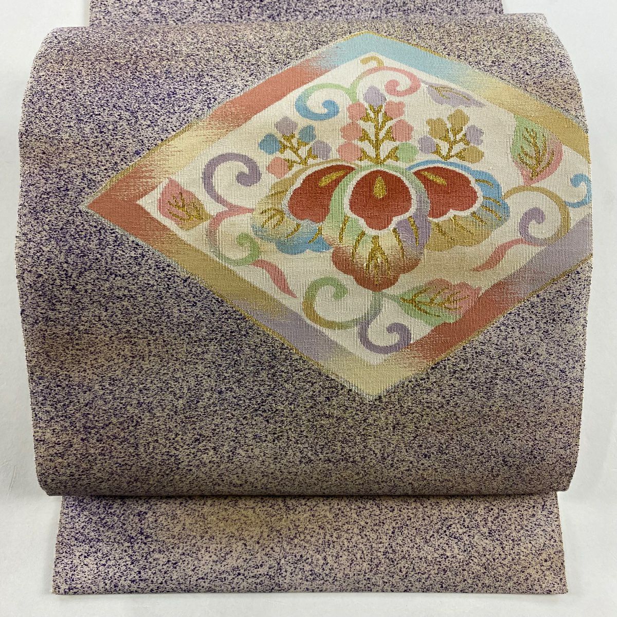 名古屋帯 美品 秀品 八寸名古屋帯 松葉仕立て 草花 霞 金銀糸
