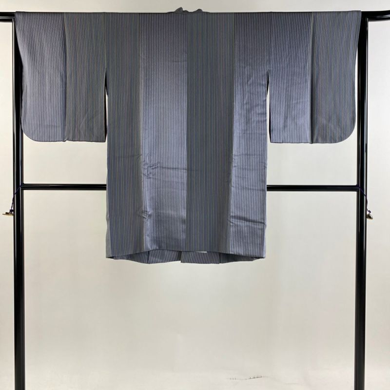 道中着 身丈92cm 裄丈65cm M 和装コート 縦縞 青灰色 正絹 美品 秀品 ...