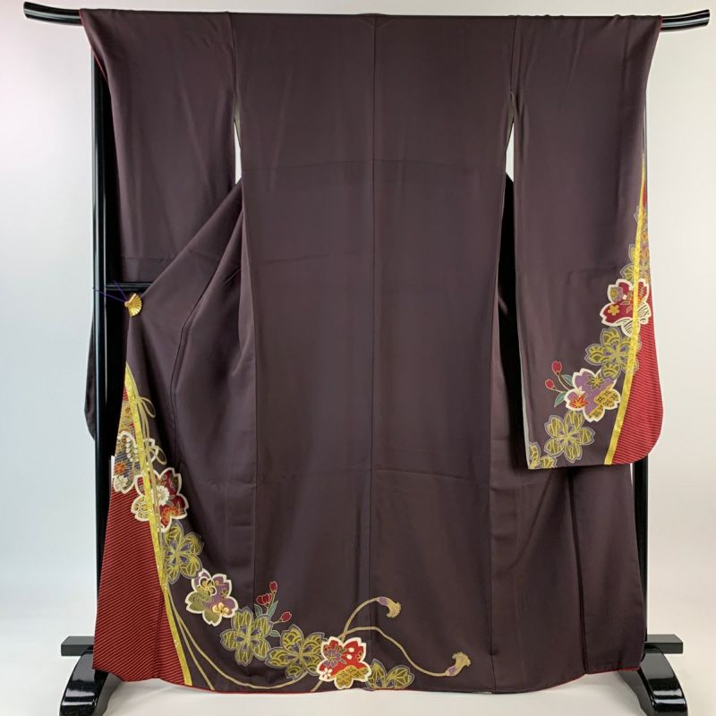 振袖 身丈167.5cm 裄丈70cm L 袷 桜 御簾 金彩 茶紫 正絹 名品｜中古・古着・リサイクル着物通販｜バイセル オンライン