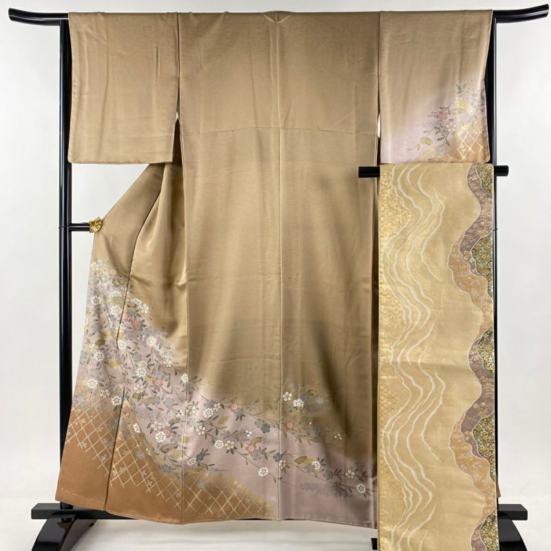 なんでも鑑定団よりも驚き！ M 裄丈65.5cm 身丈159cm 訪問着 袷 金銀彩 桜 扇面 袋帯セット 着物・浴衣