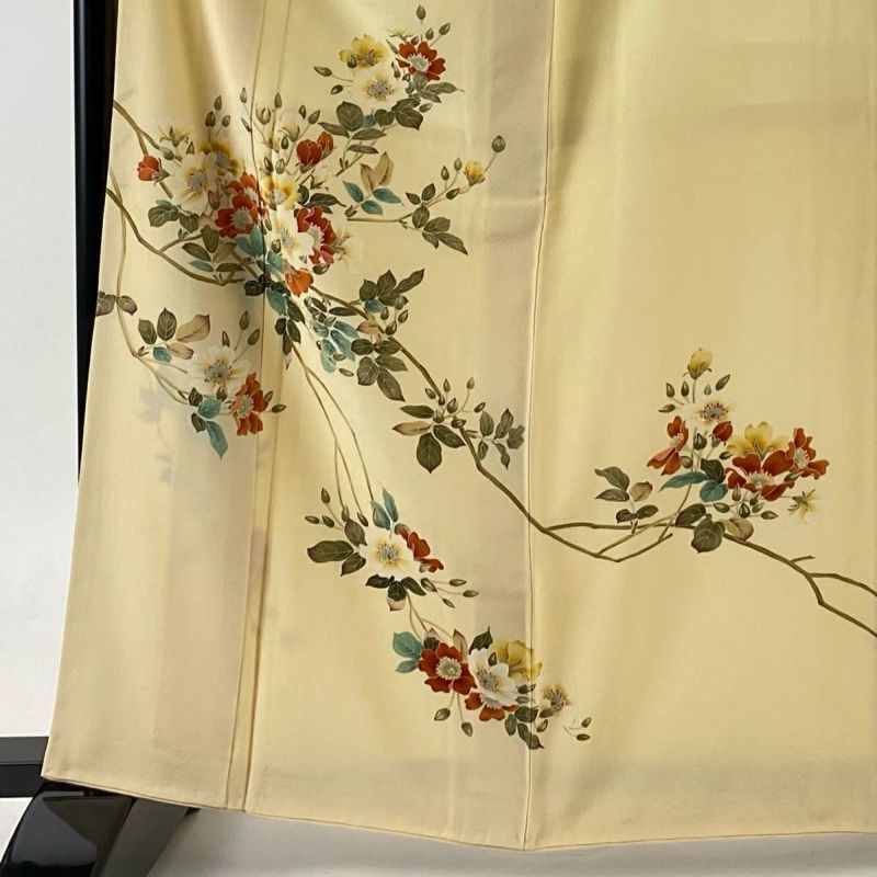 裄丈66.5cm ベージュ地花柄 訪問着コーディネートセット 正絹 袷