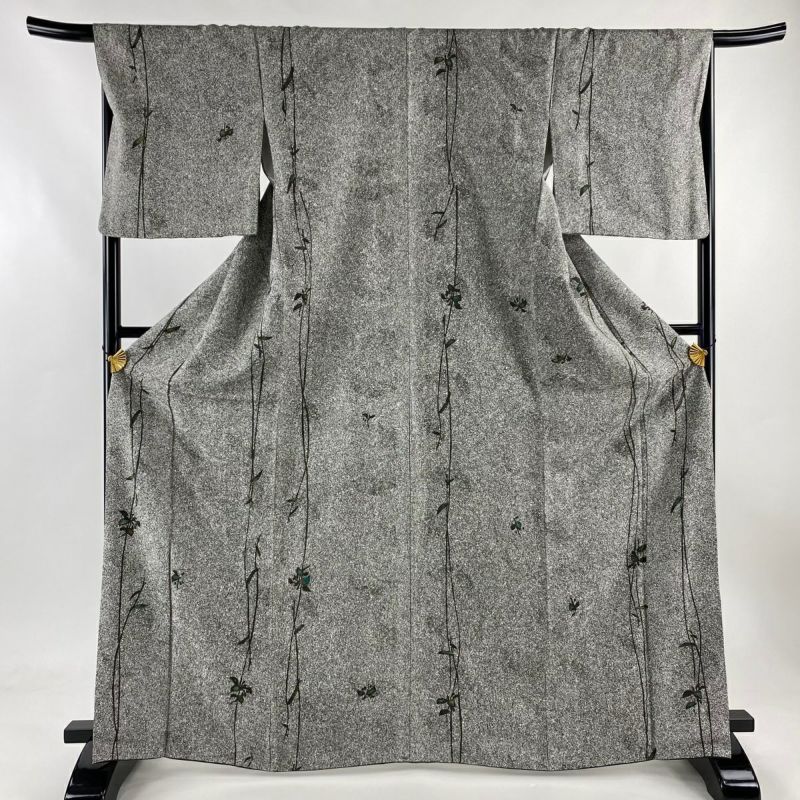 未着用 付け下げ 夏用 絽 短冊 鷺 鶴 金彩 パープル系 着物 052w d