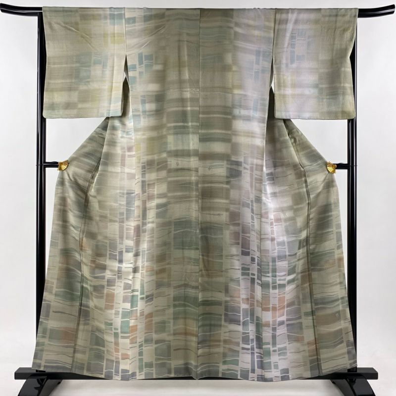 小紋 身丈162.5cm 裄丈64cm M 袷 破れ色紙 草花 墨色 正絹 秀品