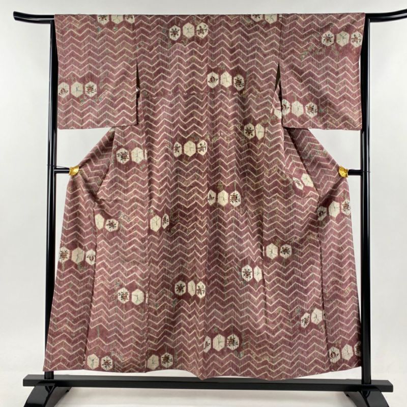 美品 小紋 総絞り 赤紫 身丈155cm 裄丈65cm 袷 お洒落 仕立て上がり 美品 小紋 総絞り 赤紫 身丈155cm 裄丈65cm 袷 お洒落 仕立て上がり