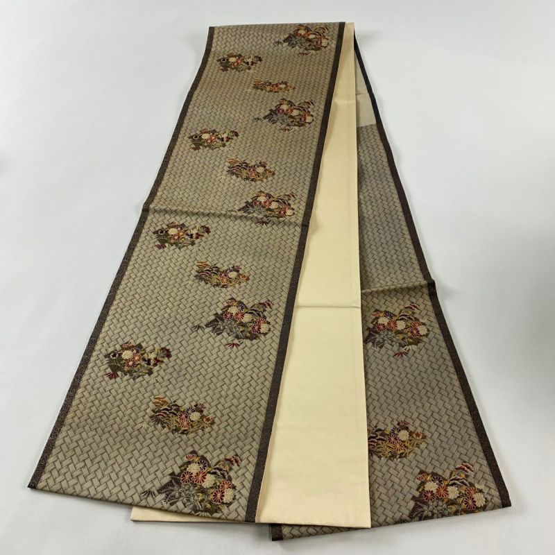 袋帯 秀品 華文 向かい鶴 金糸 箔 金色 六通 正絹 【中古】