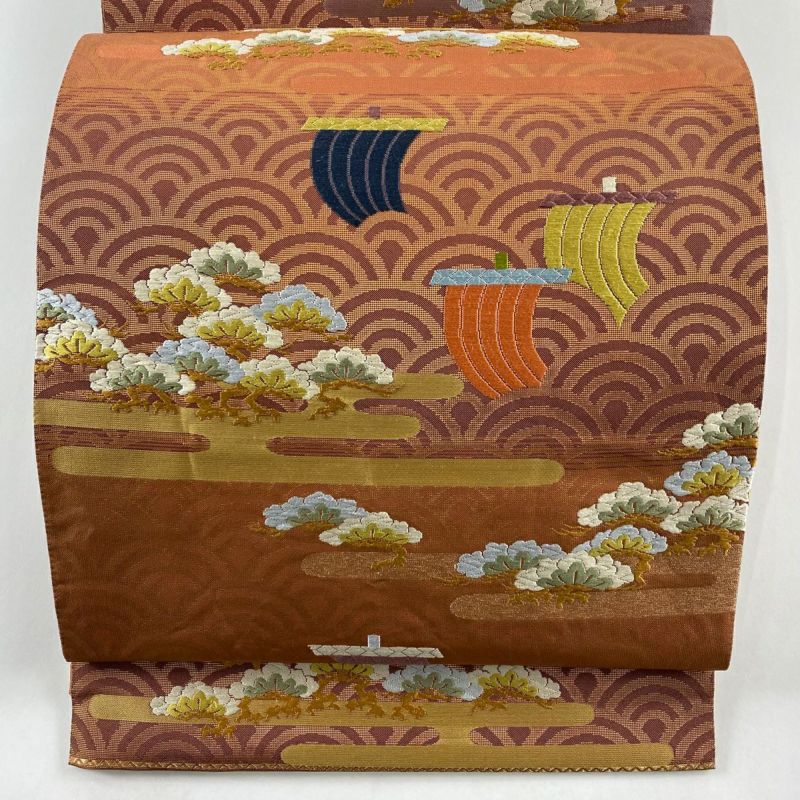 袋帯 名品 笠松 ヱ霞 箔 唐織 朱色 六通 正絹｜中古・古着