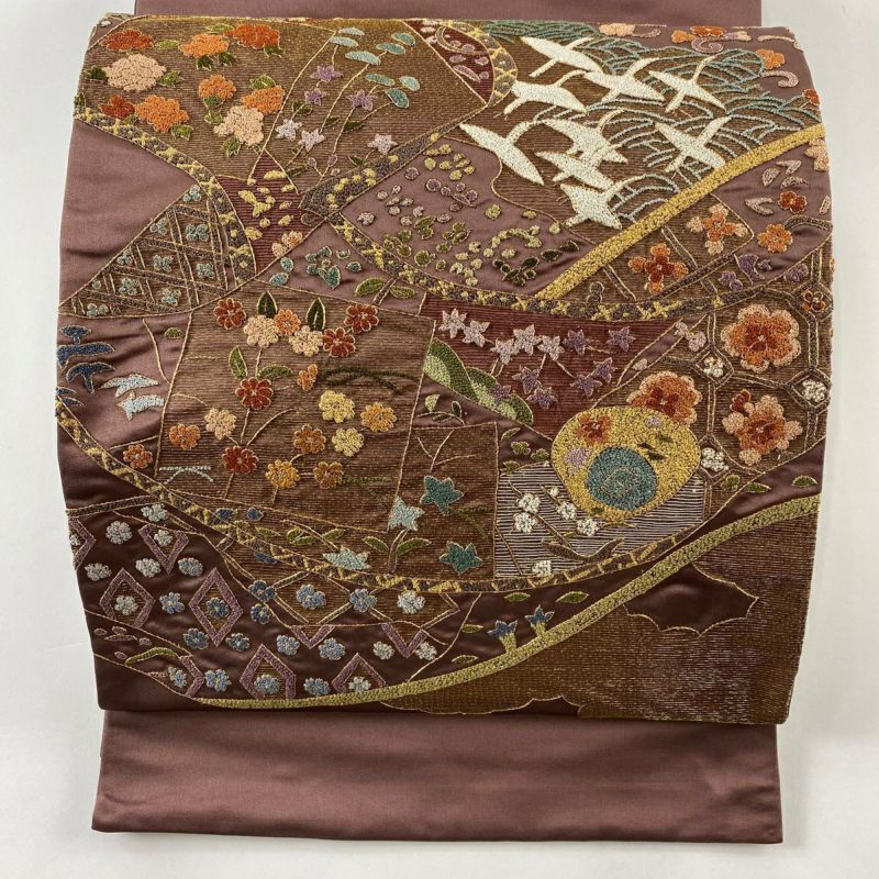 蘇州刺繍 雲娥導 作家物 袋帯 孔雀 王冠 金糸 正絹 お太鼓柄