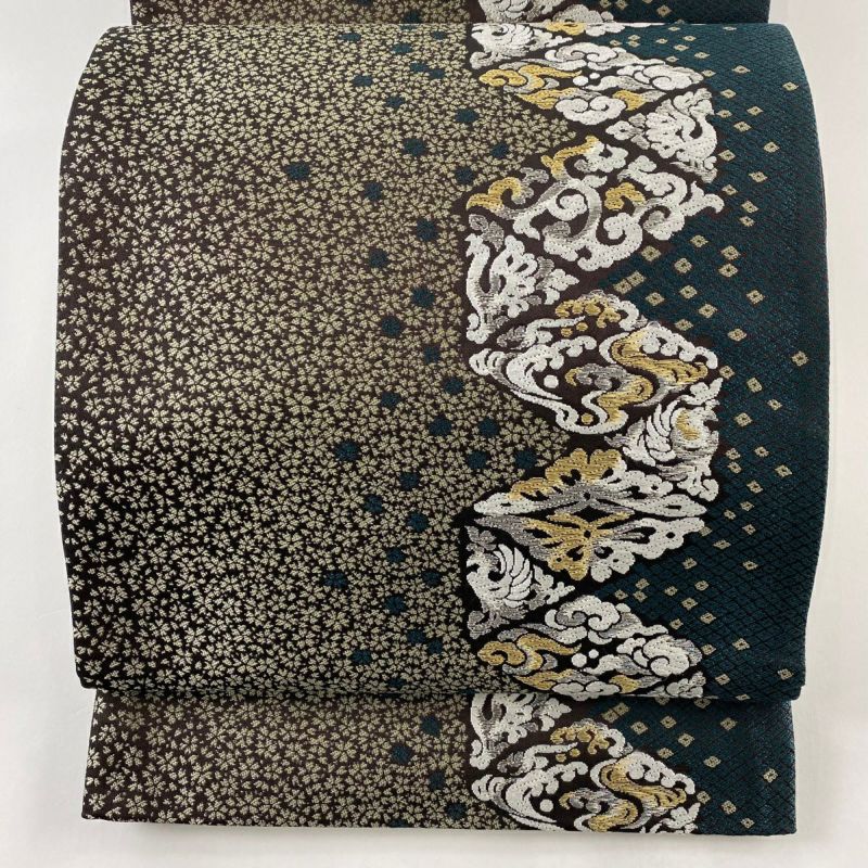 袋帯 美品 名品 蝶 花鳥 金銀糸 深緑 六通 正絹｜中古・古着