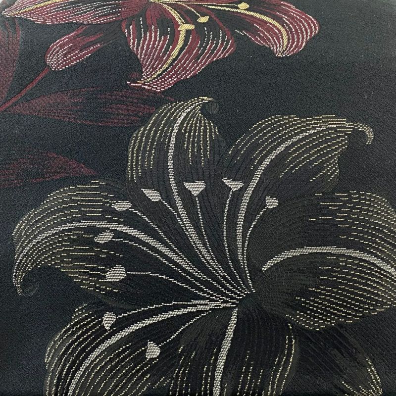 袋帯 美品 名品 百合 金糸 銀糸 墨色 六通 正絹｜中古・古着