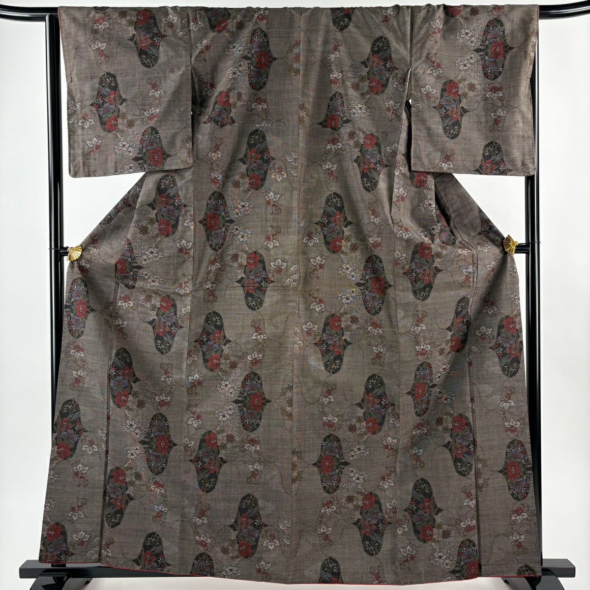 美品】 大島紬 身丈154cm 裄丈62cm S 袷 純泥染 証紙あり ねじ梅 紺色