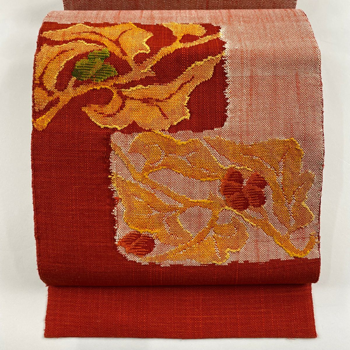 名古屋帯 美品 秀品 松葉仕立て 八寸名古屋帯 尾長鳥 草花 相良