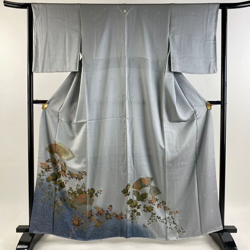 色留袖 身丈163cm 裄丈62cm S 袷 扇 菊 金彩 ぼかし 青灰色 正絹 秀品 一つ紋｜中古・古着・リサイクル着物通販｜バイセル オンライン