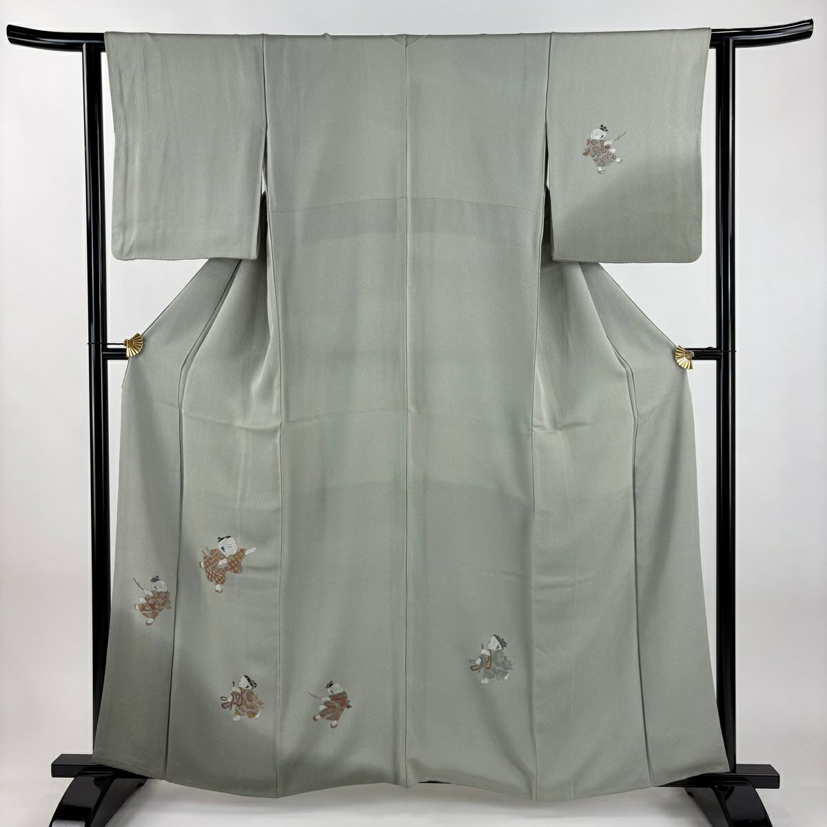 付下げ 身丈158cm 裄丈67cm M 袷 巻物 琴 刺繍 ぼかし 青紫 正絹 優品