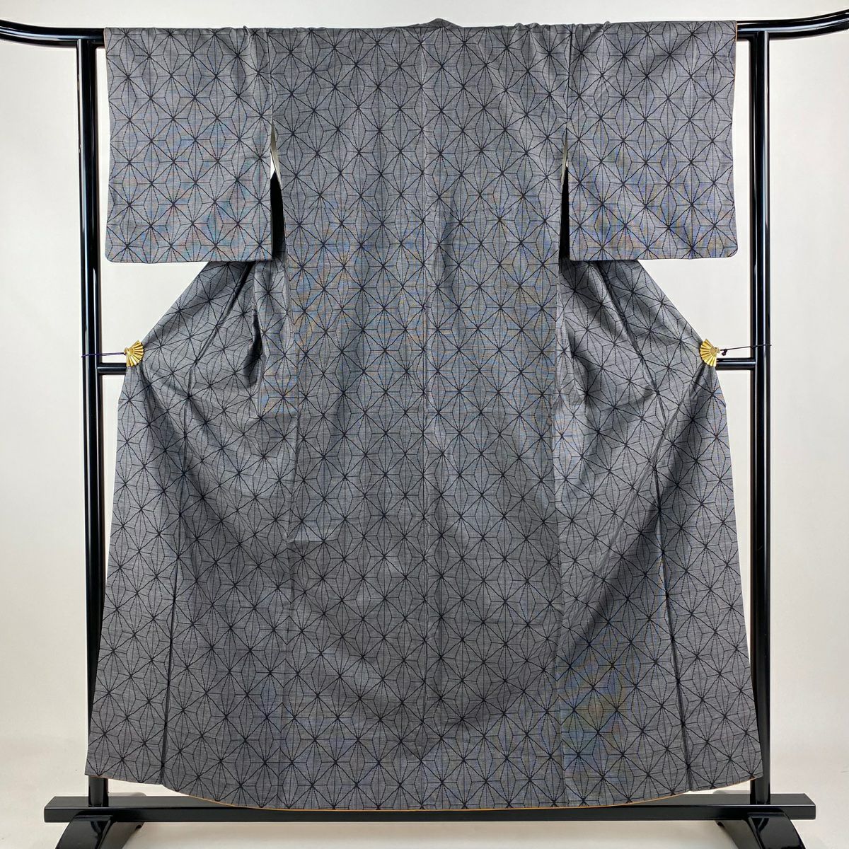 30%OFF 紬 身丈155.5cm 裄丈63cm S 袷 麻の葉 華文 焦茶色 正絹