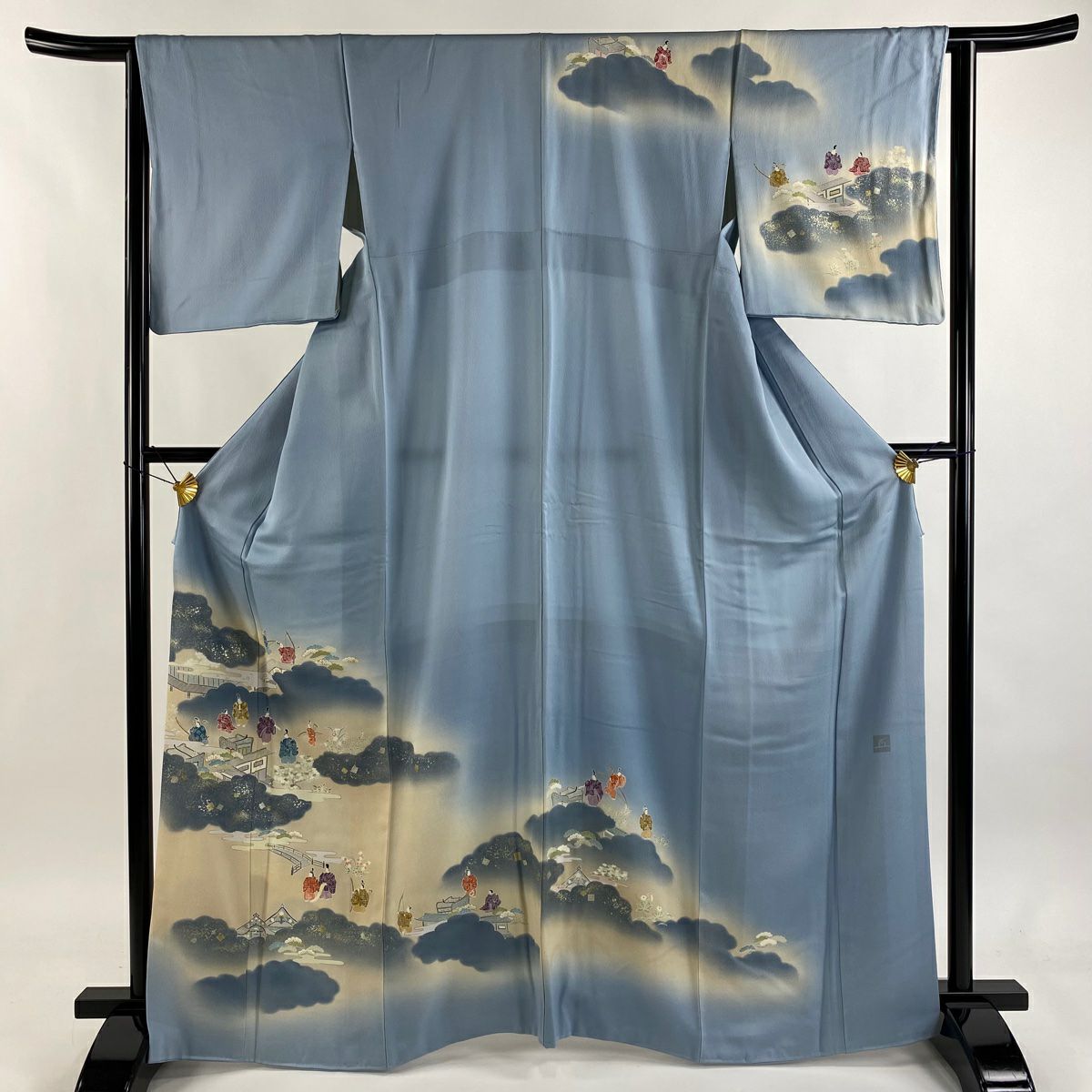 鈴乃屋 訪問着 袷 正絹 長尺 トールサイズ 灰色 グレー 七五三 初釜 訪問着 身丈162.5cm 裄丈68cm L 袷 鈴乃屋 落款あり 独楽 組紐 銀糸 灰