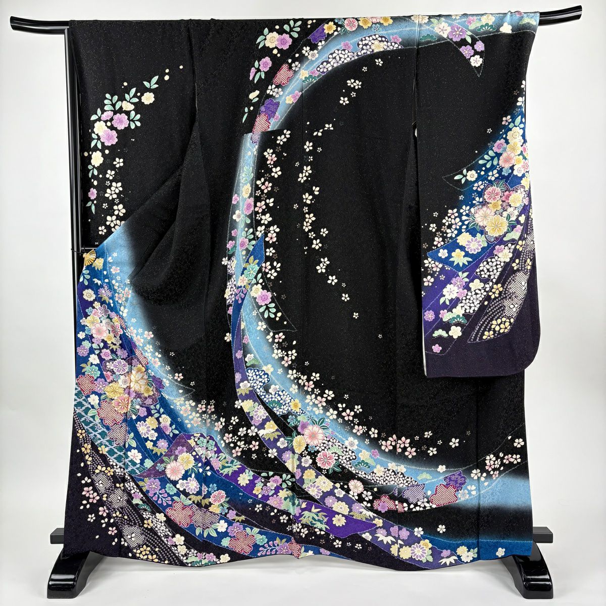 50%OFF 振袖 身丈162.5cm 裄丈68cm L 袷 桜 熨斗 金通し 金彩 黒 正絹