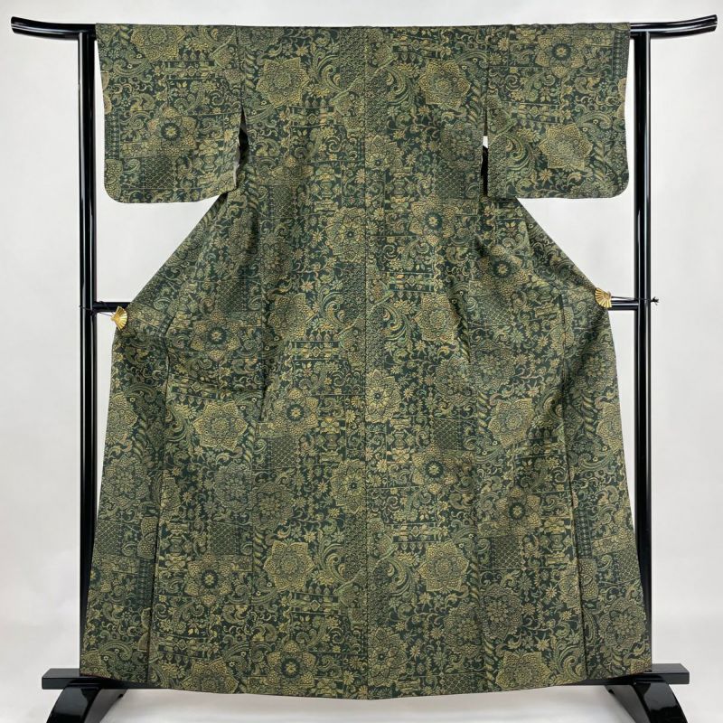 【おまけ付】 雲取り グレー濃淡 紬 美品 風景柄 裄 身丈161cm バチ衿 花文 着物・浴衣